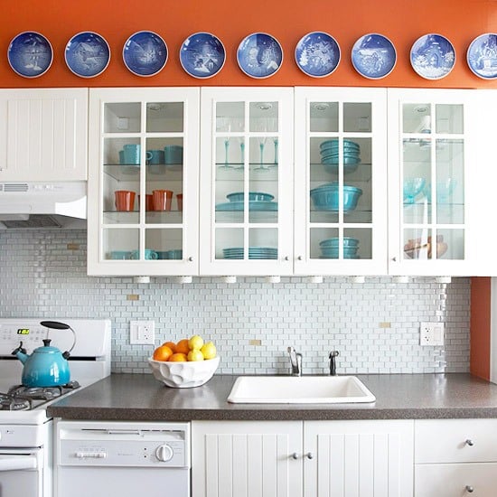 Fliesen Küchenrückwand weiß rechteckig akzente