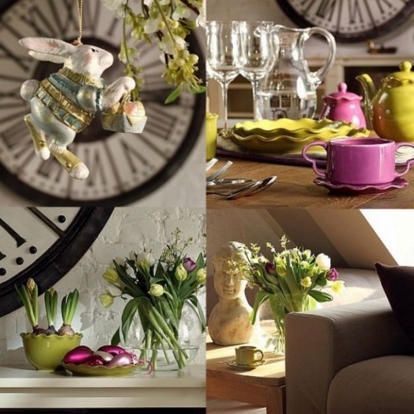 Frühlingsdeko Wohnung ideen farbiges porzellan geschirr tulpen hasen