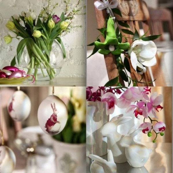 Frühlingsdeko für die Wohnung ideen tulpen orchideen porzellan hasen