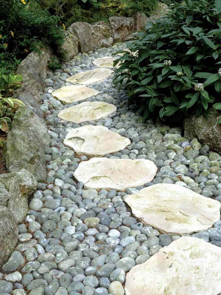 Gartenweg-anlegen-steinplatten-flussteine-bruchsteine