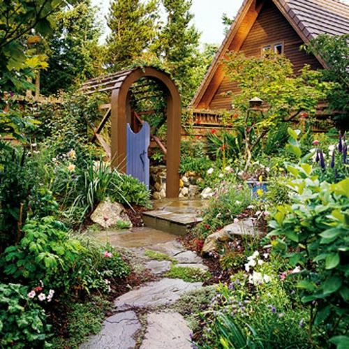 Gartenzaun Gartenweg-bunte Tür Ideen