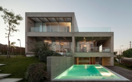 Haus mit Glasfront Flachdach Pool