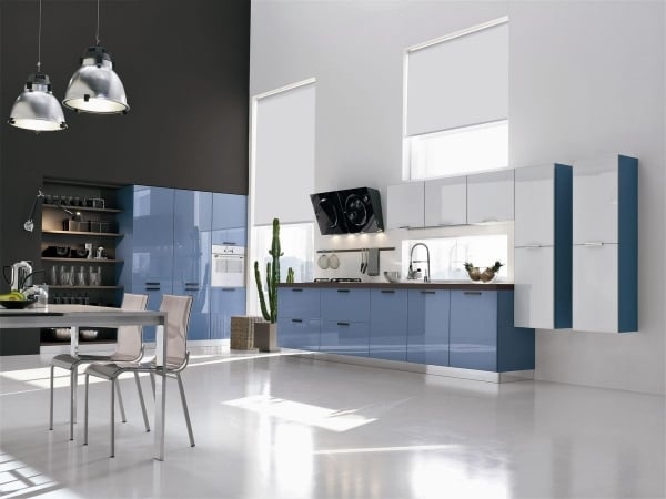 Hochglanz-Küchen lackiert Stosa-Cucine blau weiß