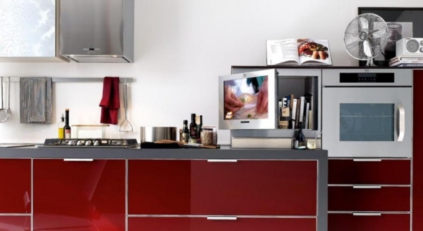 glanz-Küchen rot edelstahl tv Stosa-Cucine