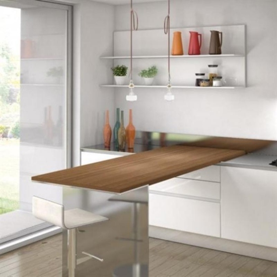 Ideen Küchengestaltung-kleine Räume-Klapptisch Hocker