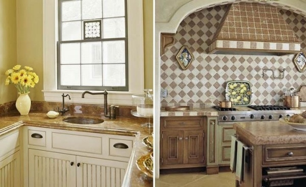 Küche Landhausstil Design-Arbeitsplatten dunkel Marmor