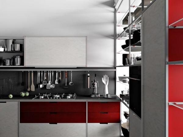 Küche Meccanica-Demode innovativ-weiß-rot Farben