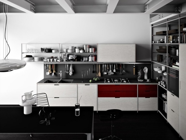 Küchen Planung-schwarz weiß Pendelleuchten