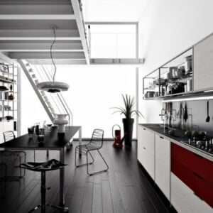 Moderne Einbau Küche-Modulelemente weiß-grau-rot