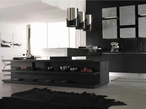 Moderne Küchen Massivholz auqa schwarz edelstahl kombination