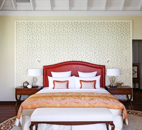 Schlafzimmer-Bett roter Kopfteil-Wand dekorationen