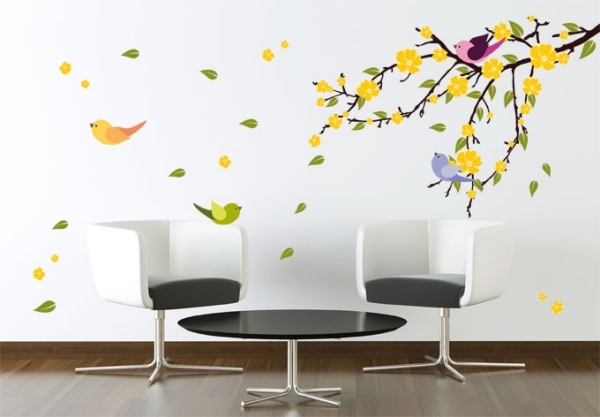 Wandaufkleber-Blätter Blüten Vögel Motive