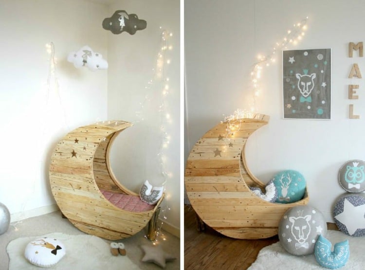 babywiege design schaukelbett-babyzimmer-lichterkette-verspiet-skandinavisch