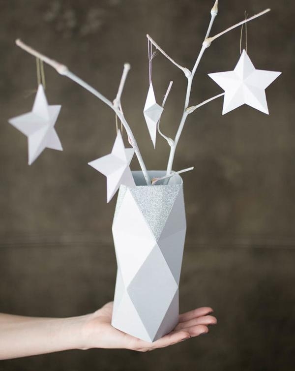 bastelidee selbermachen vase aus papier facettiert