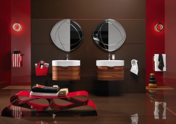 bilbao moderne badmöbel ideen regia rot holz unterschrank spiegel