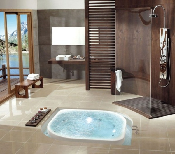braun beige Badezimmer Whirlpool Badewanne Design