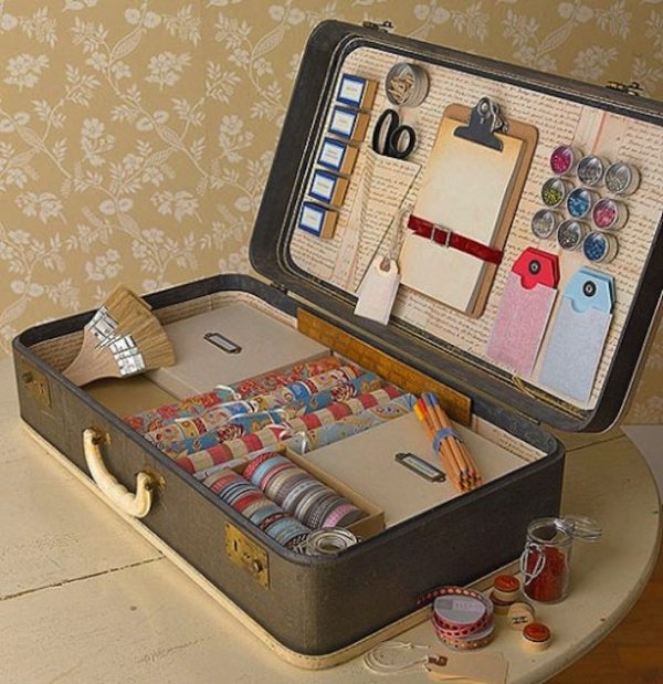 deko ideen vintage koffer organisationssystem