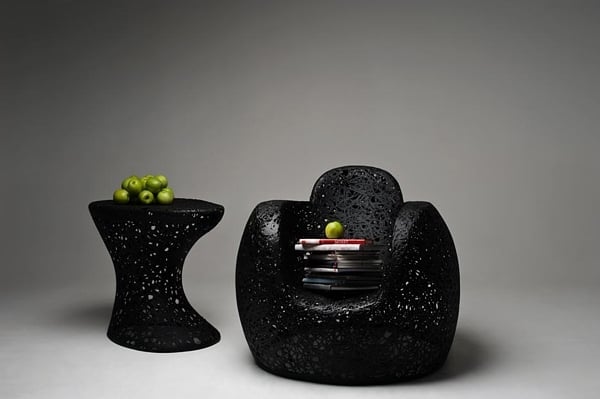 designer möbel aus vulkanischem stoff tisch sessel