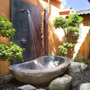 freistehende Badewanne Dusche-Gartengestaltung Ideen