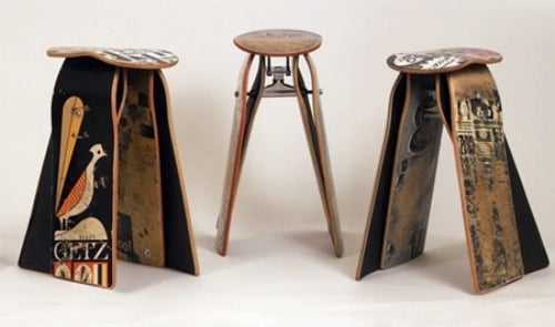 ideen für hocker design ungewöhnliche form skateboard möbel
