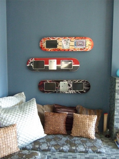 ideen für upcycled möbeldesign skateboard wand dekoration