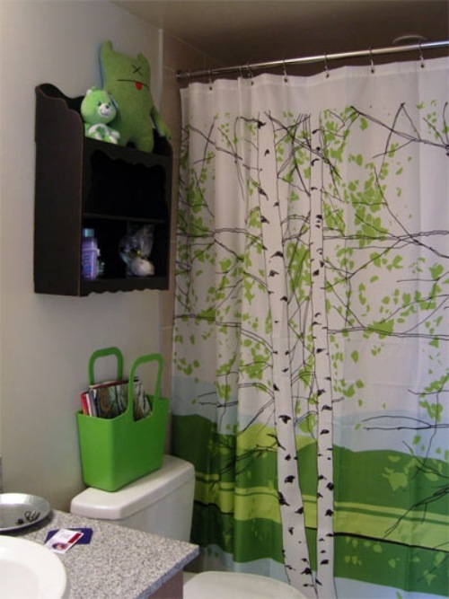 ideen für vorhänge badezimmer baum grün