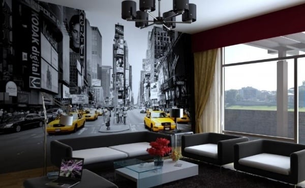 ideen wanddeko fototapeten new york schwarz weiß wohnzimmer