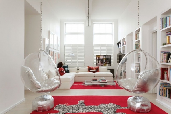 luxus apartment london rote teppiche hängesessel