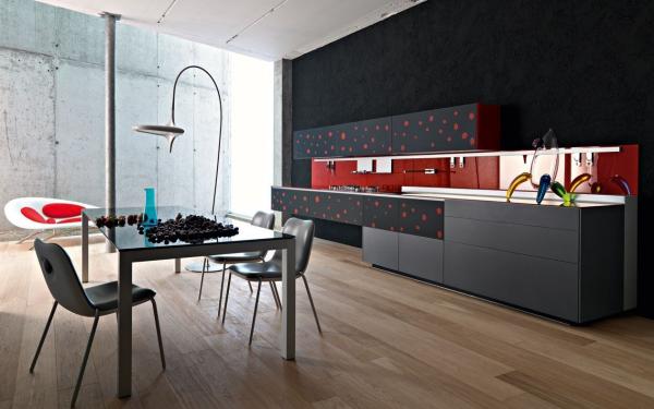 moderne Küche Design Artematica Vitrum Arte grau rot punkte