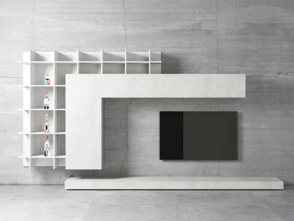 moderne Wohnwand weiß minimalistisch tv