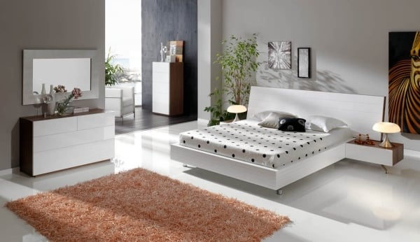 moderne schlafzimmer einrichten laminatboden weiß holzakzente