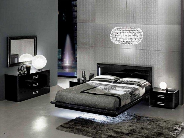 moderne schlafzimmer luxus schwarz kronleuchter beleuchtung bett