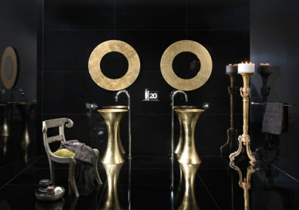 schwarzes Badezimmer-goldene Badmöbel Design 