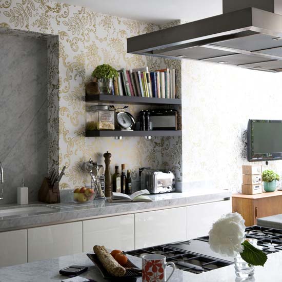tapeten-küche elegant gold marmor arbeitsplatte