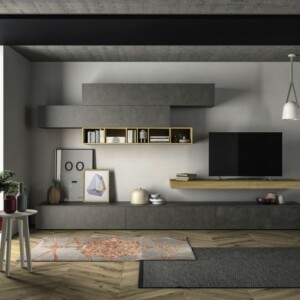 wohnwand im wohnzimmer grau slim kollektion minimalistisch parkett
