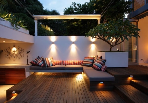 Bankirai-Terrasse Design-Ideen-Beleuchtung Lounge-Set