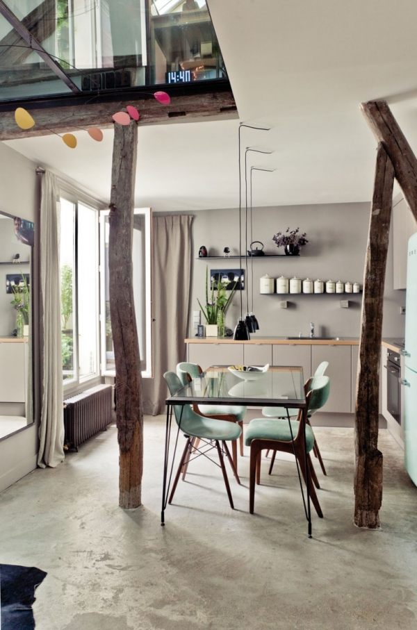 Design Küche Stühle minimalistisch-rustikale Balken 