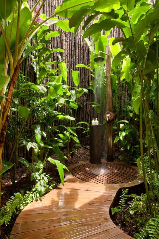 Dusche Garten tropische atmosphäre holz vegetation