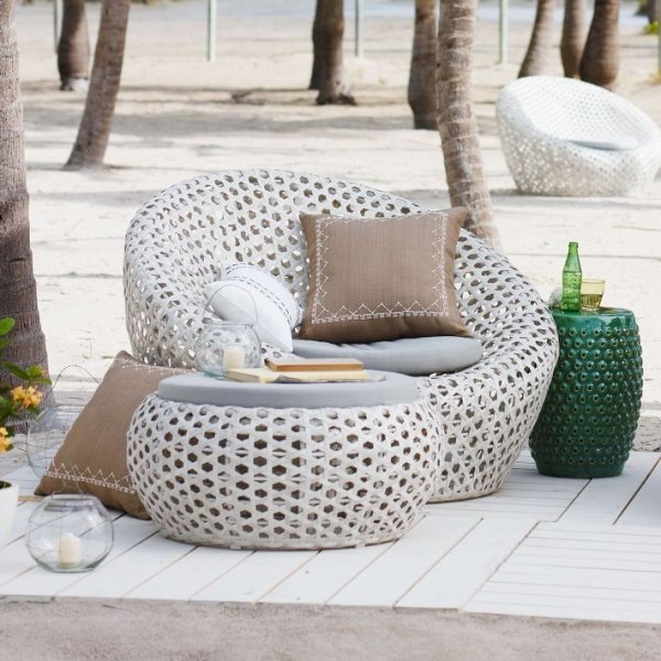 Garten Lounge Möbel nest sessel grau beistelltisch trommel