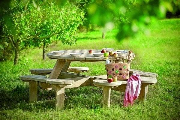 Gartenbank aus Holzbank mit-Tisch