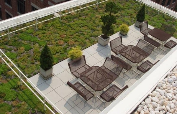 Grün Dach-Anlage Vorteile-Sitzgruppen Metall