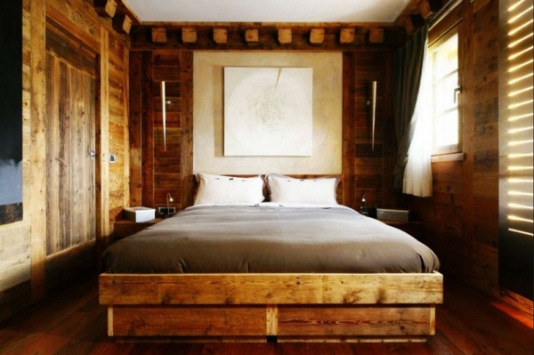 Haus Wald Schlafzimmer rustikales Bett Design