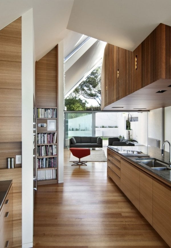 Haus offener Bauplan Küche Bücherregale-Holzbodenbelag