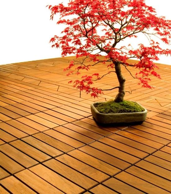 Holz Fliesen Balkon verlegen Anleitung Bonsai Baum