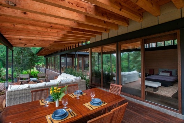 Holzdeck modernes Haus-Einstöckig Schlafzimmer-Glas schiebetür
