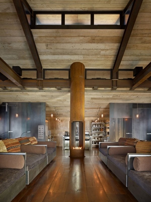Innendesign Holzboden Kamin Sofa-Set Design
