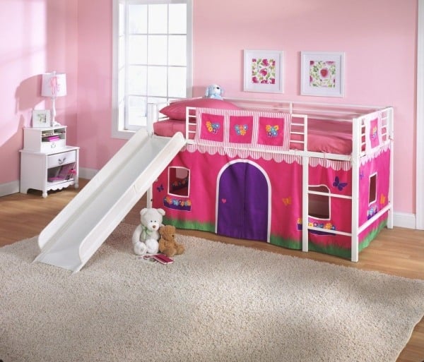 Kinderbett mit Rutsche Rosa Lila-Mädchenzimmer