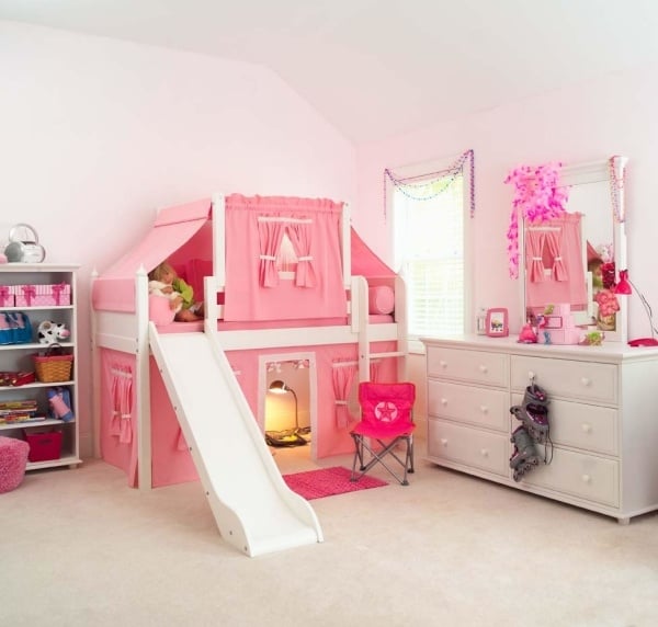 Kinderhochbett mit Rutsche Mädchenzimmer Möbel