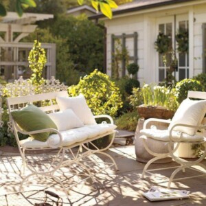 Metall weiße Möbel Polsterung Garten Set Sitzgruppe