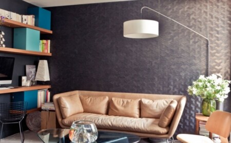 Moderne Wohnung paris-Ledersofa Stehlampe-Teppich